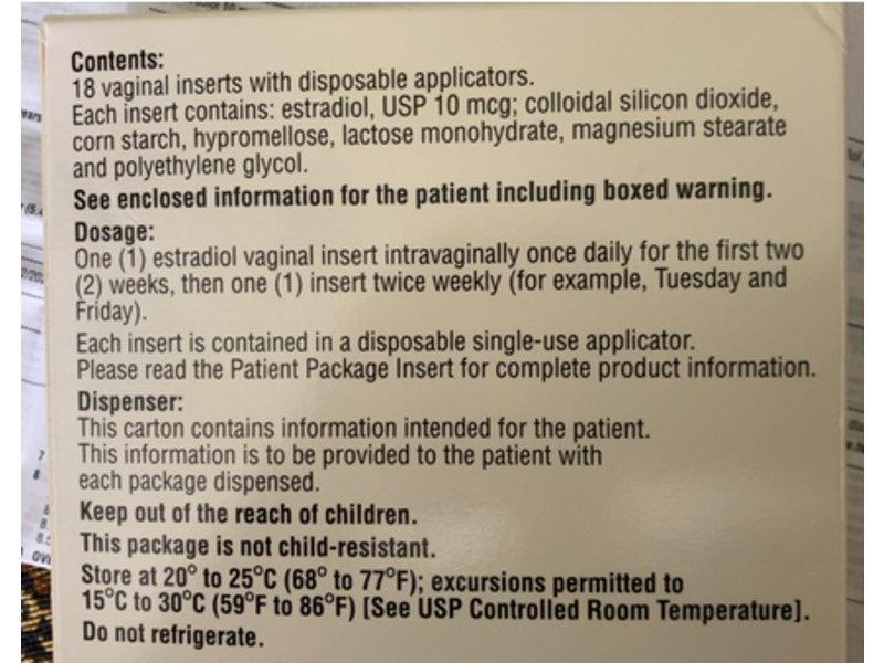 Estradiol Vaginal Insert, 10 Mcg, 18 Count, Glenmark (Rx)