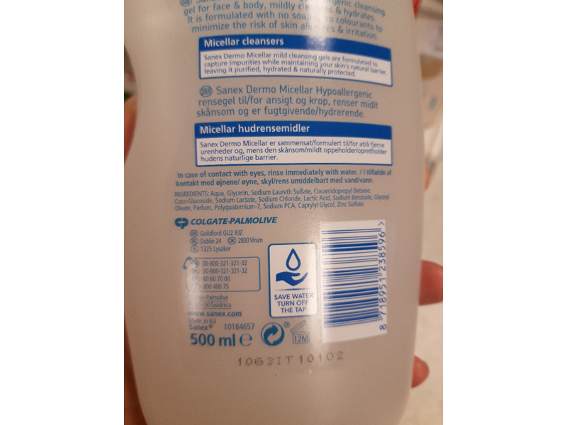 Sanex Dermo Micellar, Hypoallergenic, Sensitive Skin, 500 mL