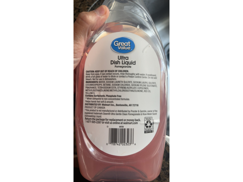 Great Value Soft & Smooth Ultra Dish Liquid, Pomegranate, 28 fl oz/828 mL