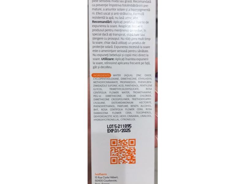 Ivatherm Dry Touch Cream, Sunlight, SPF 50+, 1.69 fl oz/50 mL