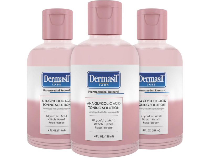 Dermasil Labs Toning Solution, Glycolic Acid + Witch Hazel + Rose Water, 4 fl oz/118 mL, Pack Of 3