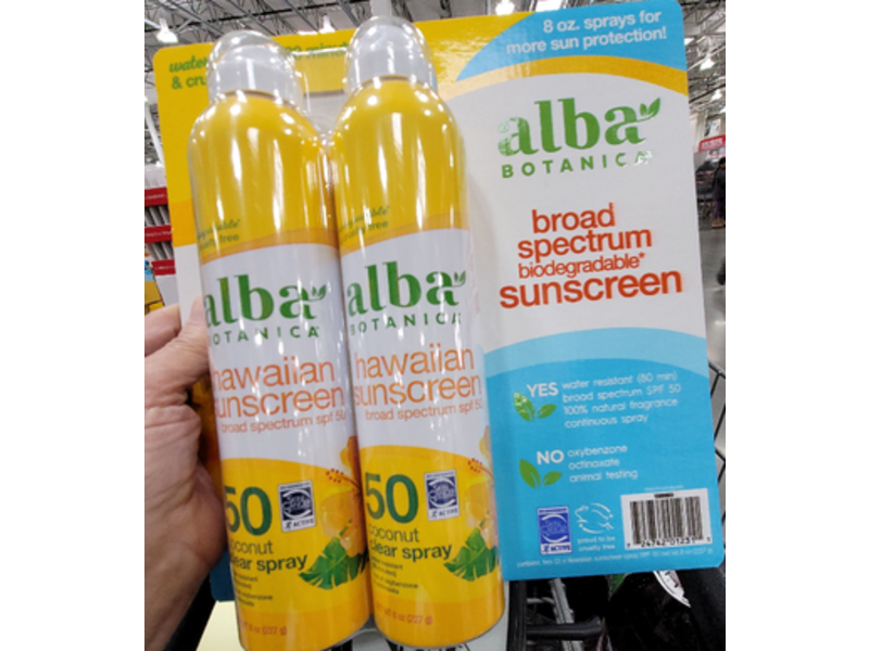 Alba Botanica Hawaiian Sunscreen Coconut Clear Spray, SPF 50, 6 fl oz/70 g, Pack Of 2