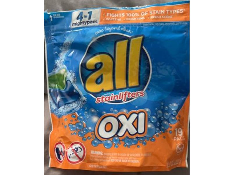 Oxi 4 in 1 Mighty Pacs Laundry Detergent, Stainlifters, 19 Count