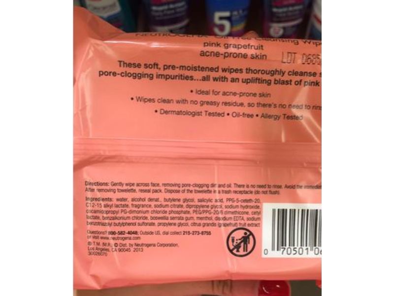 Neutrogena Oil-Free Cleansing Wipes, Pink Grapefruit, Pack Of 25, 2 Packs.