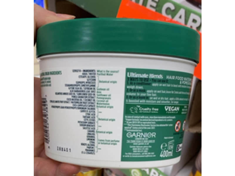 Garnier Ultimate Blends Plumping Hair Food 3-In-1 Fine Hair Mask, Watermelon and Pomegranate, 400 mL