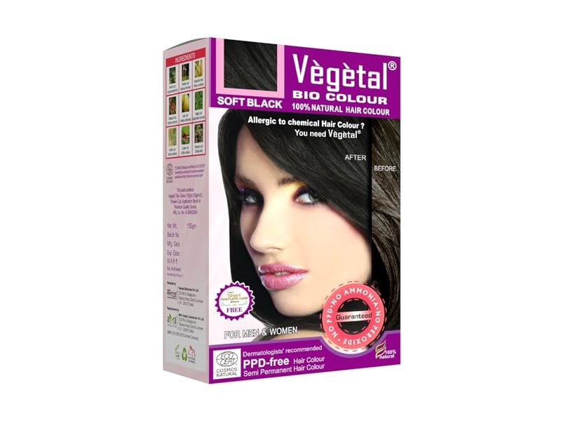 Vegetal Bio Colour Semi Permanent Hair Colour, Soft Black, 5.3 oz/150 g