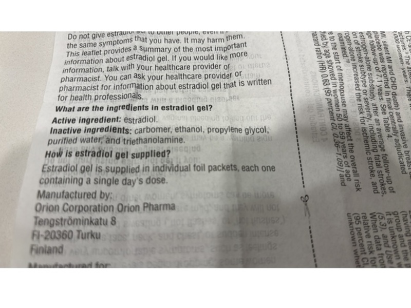 Estradiol Gel 0.1%/0.25 mg, 30 Count, Trigen (Rx)