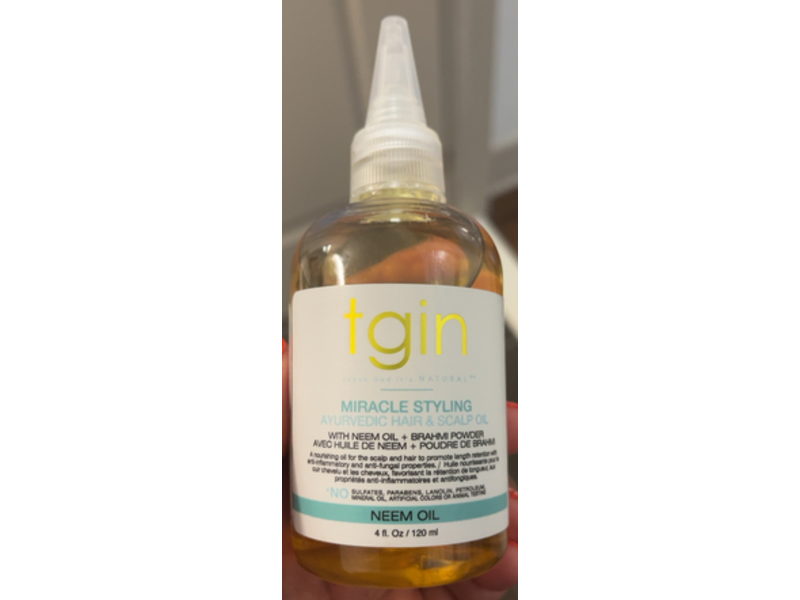 tgin Miracle Styling Ayurvedic Hair & Scalp Oil with Neem Oil+Brahmi Powder, 4 fl oz/120 mL