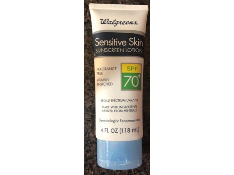Walgreens Sensitive Skin Sunscreen Lotion, SPF 70+, Fragrance Free, 4 fl oz/118 mL