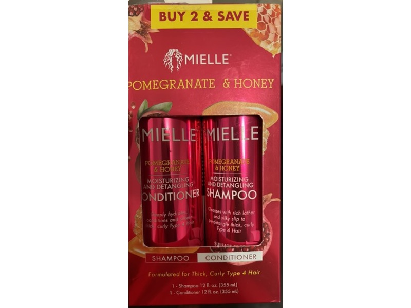 Mielle Moisturizing And Detangling Shampoo & Conditioner Set, Pomegranate & Honey, 12 fl oz/355 mL