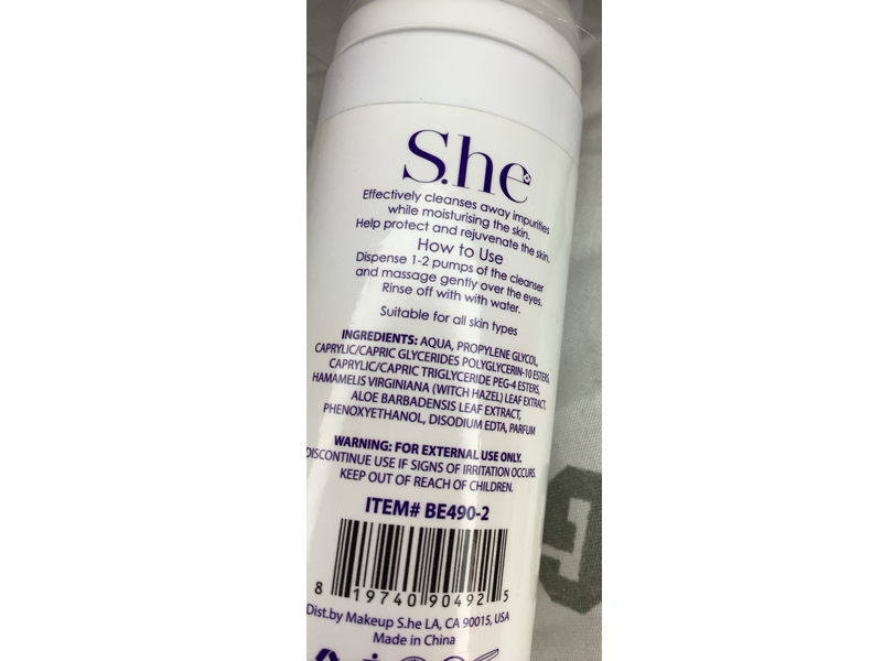 S.he Bubble face Foam Cleansing Water, 1.7 fl oz/50 mL