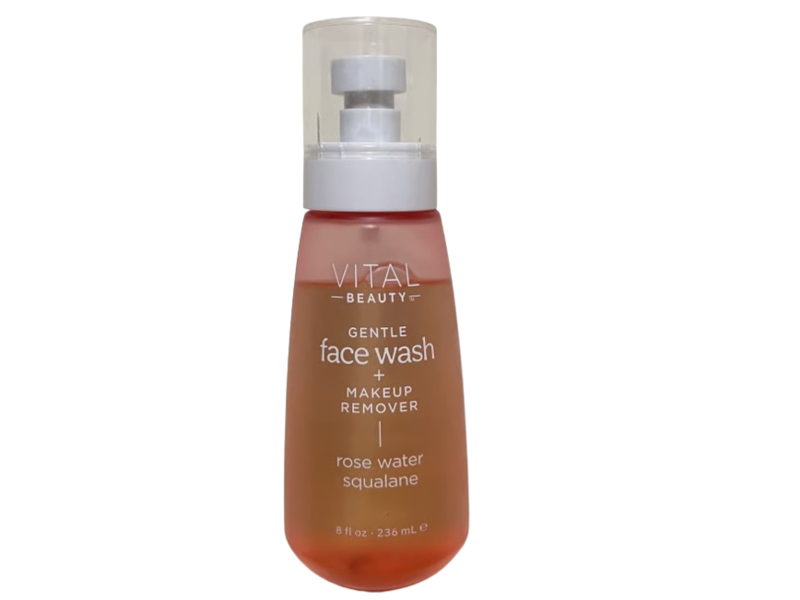 Vital Beauty Gentle Face Wash+Makeup Remover, Rose Water & Squalane, 8 fl oz/236 mL