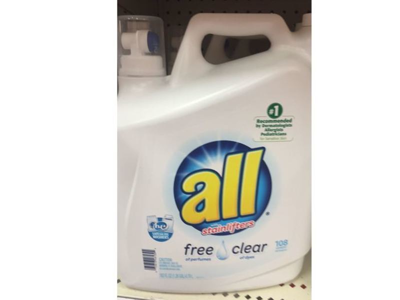 All With Stainlifters Detergent, Free & Clear, 108 Loads, 162 fl oz/4.79 L