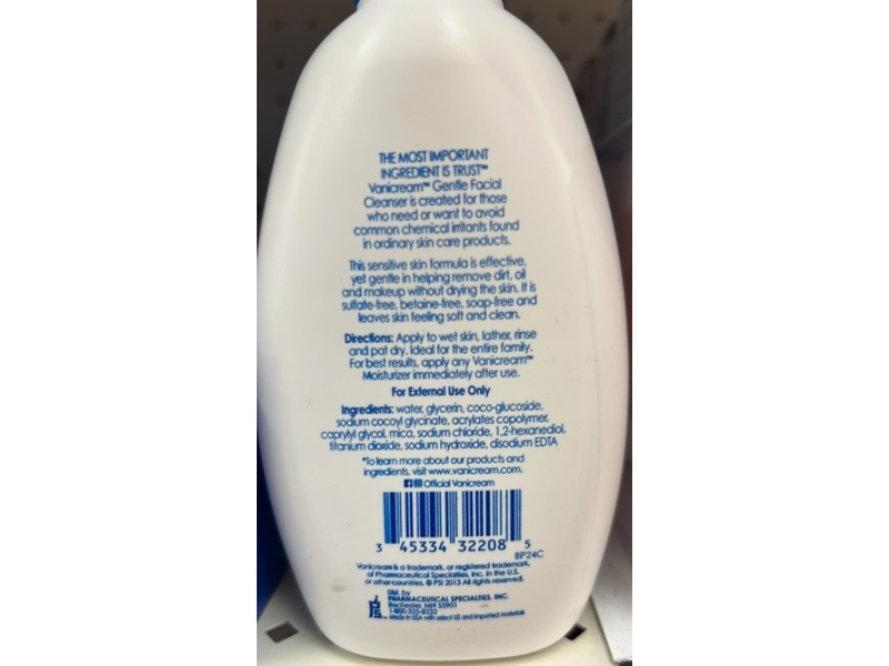 Vanicream Gentle Facial Cleanser, 8 oz/237 mL
