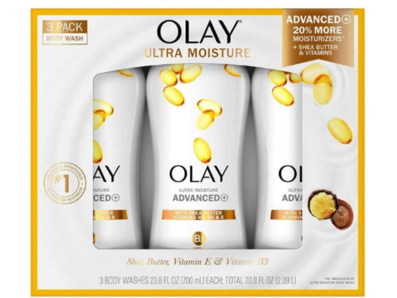 Olay Ultra Moisture Body Wash, Shea Butter + Vitamin E & Vitamin B3, 70.8 fl oz/2.09 L, Pack Of 3