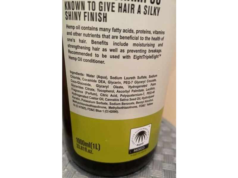 EIGHTTRIPLEEIGHT Hemp Oil Shampoo, 33.8 fl oz/1 L