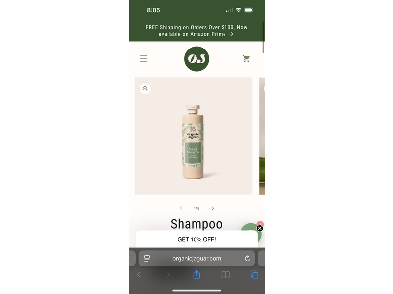 Organic Jaguar Natural Shampoo, Unscented, 13.5 fl oz/400 mL