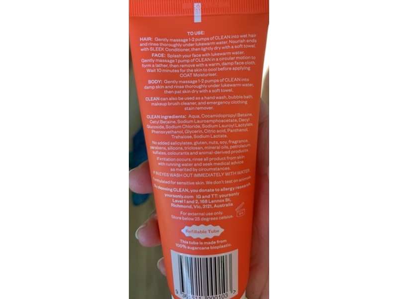 Yours Only Clean 8-In-1 Hair, Face + Body Cleanser, 100 mL