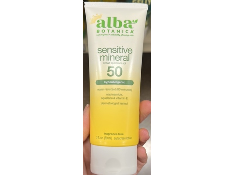 Alba Botanica Sensitive Mineral Sunscreen Lotion, SPF 50, 3 fl oz/89 mL