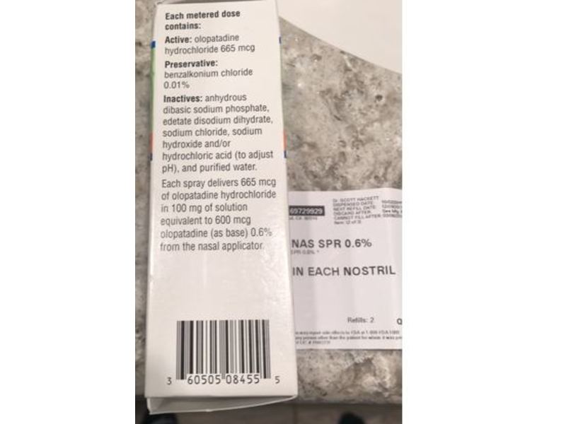Olopatadine HCl Nasal Solution (Nasal Spray), 665 mcg, Apotex Corp. (RX)