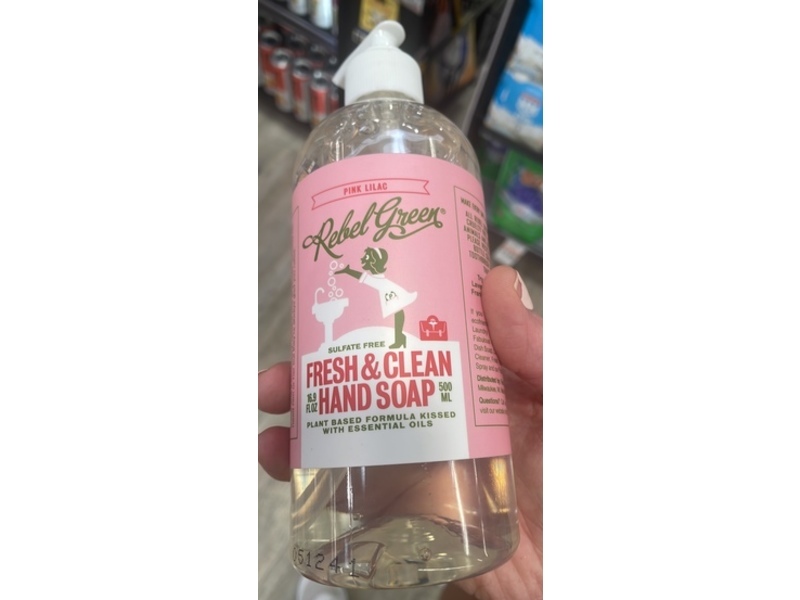 Rebel Green Fresh & Clean Hand Soap, Pink Lilac, 16.9 fl oz/500 mL