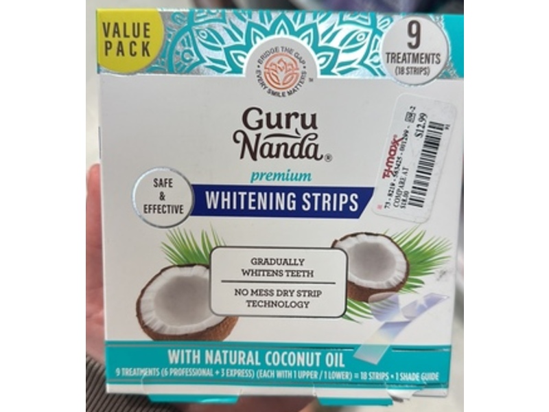 GuruNanda Premium Whitening Strips Kit, Coconut Oil, 18 Count