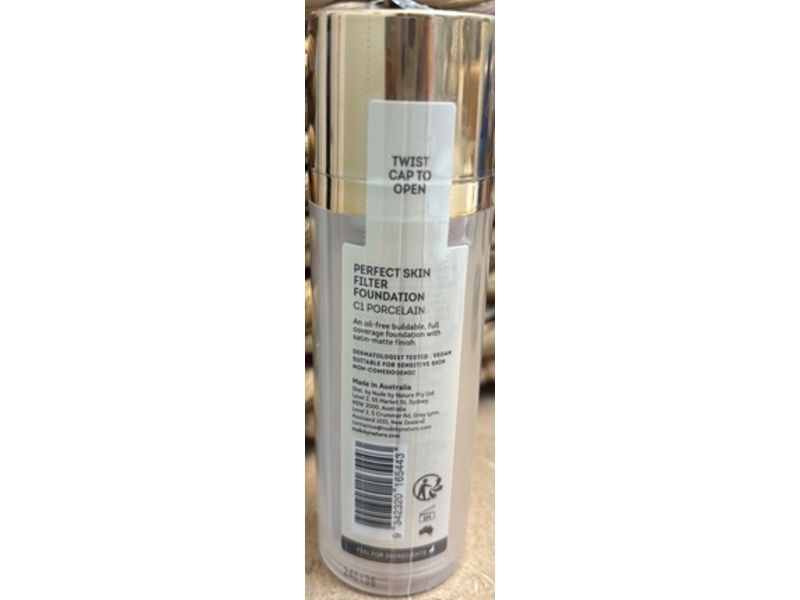 Nude By Nature Perfect Skin Filter Foundation, C1 Porcelain, 1 fl oz/30 g