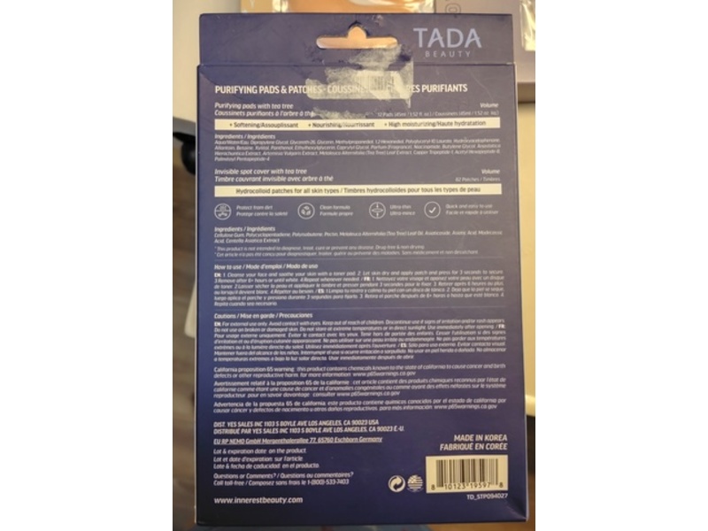 Tada Beauty Purifying Pads & Patches, Tea Tree, 1.52 fl oz/45 mL