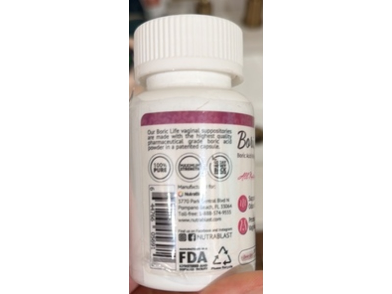 NutraBlast Boric Life Vaginal Suppositories, Boric Acid, 30 Count