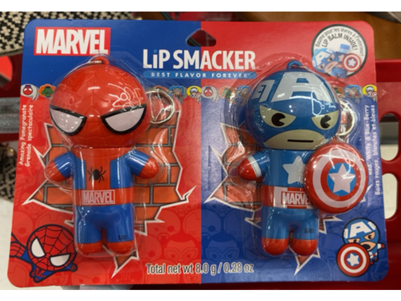 Lip Smacker Marvel Spiderman & Captain America Key Chain Lip Balm Duo, Amazing Pomegranate & Red + White + Blue Berry, 0.28 oz/8.0 g