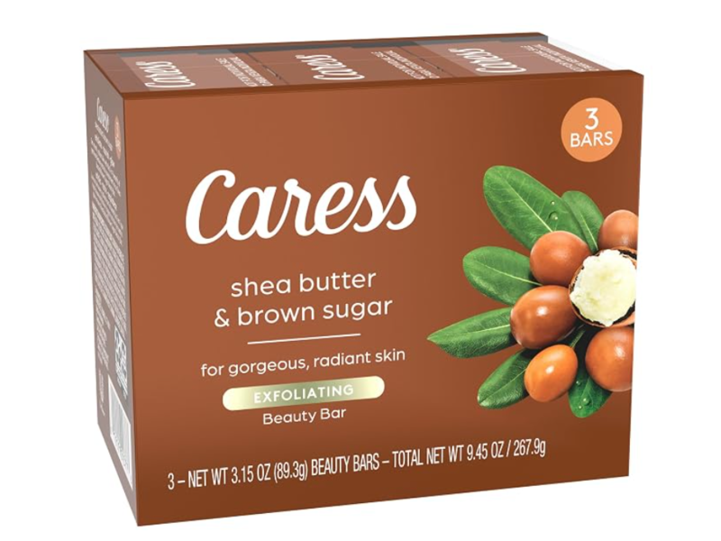 Caress Exfoliating Soap, Shea Butter & Brown Sugar, 3.15 oz/89.3 g, Pack Of 3