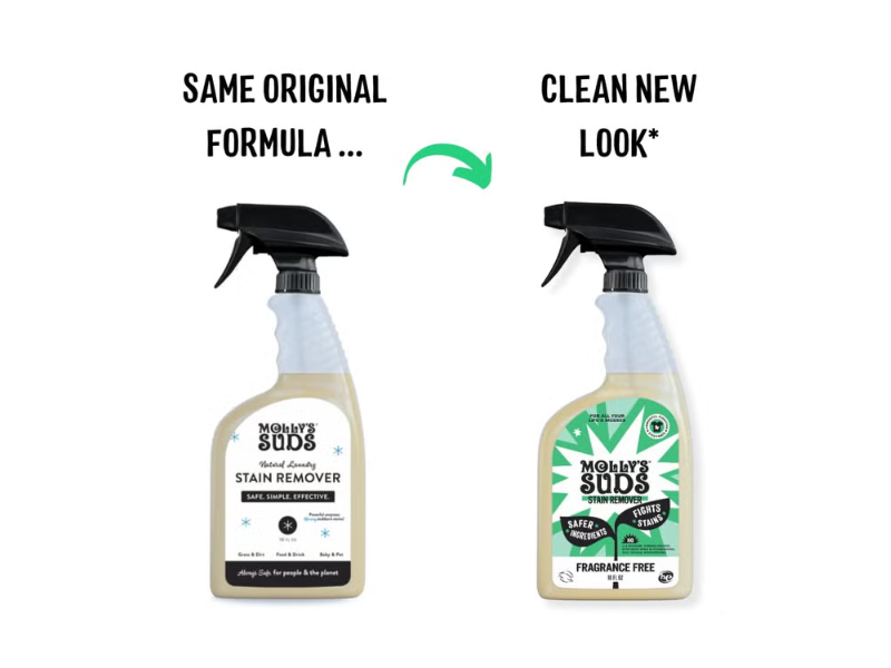 Molly's Suds Natural Laundry Stain Remover, Fragrance Free, 16 fl oz, Pack Of 2
