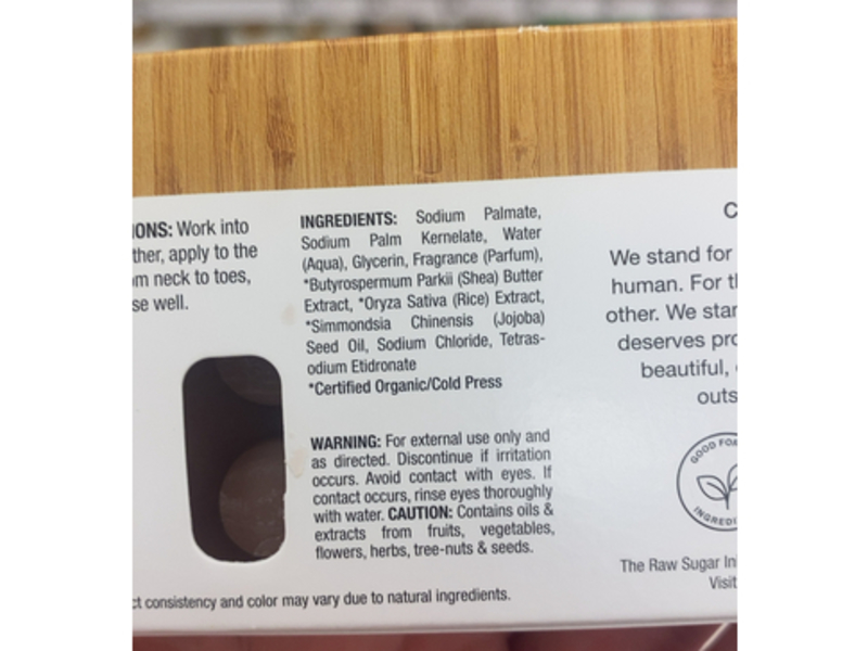 Raw Sugar Eco Body Bar, Shea + Rice Flower, 5 oz/142 g