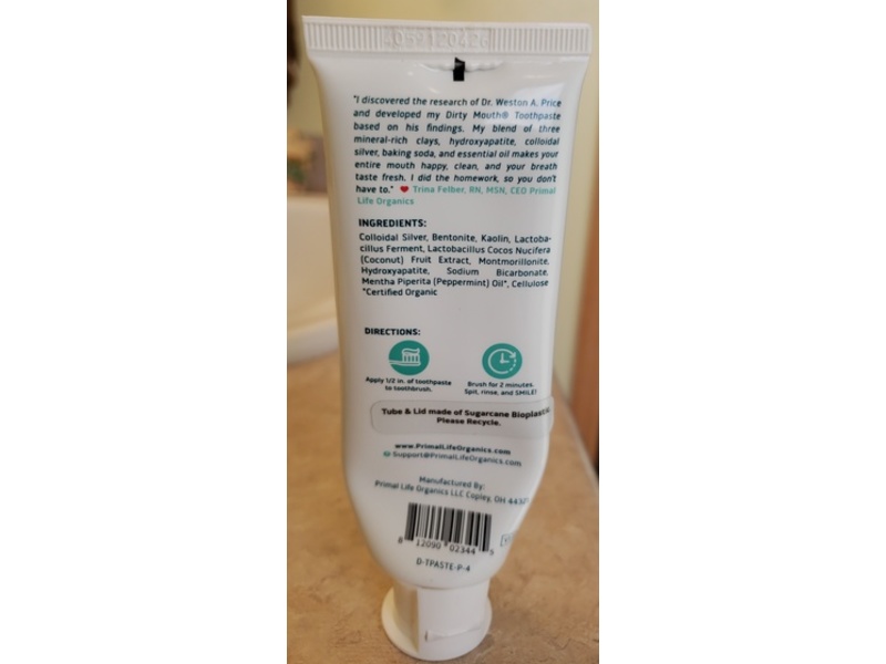 Primal Life Mineral Toothpaste, Polished Peppermint, 4 oz/115 g