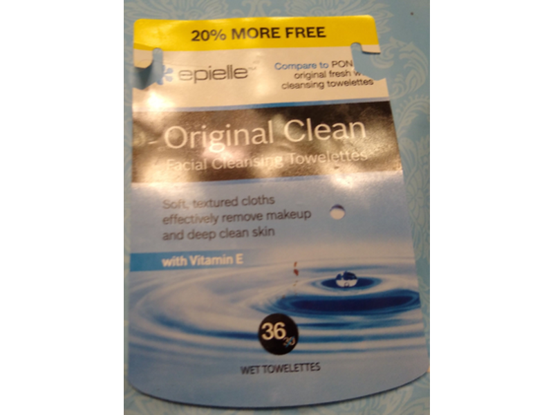 Epielle Original Clean Facial Cleansing Wet Towelettes, Vitamin E, 36 Counts