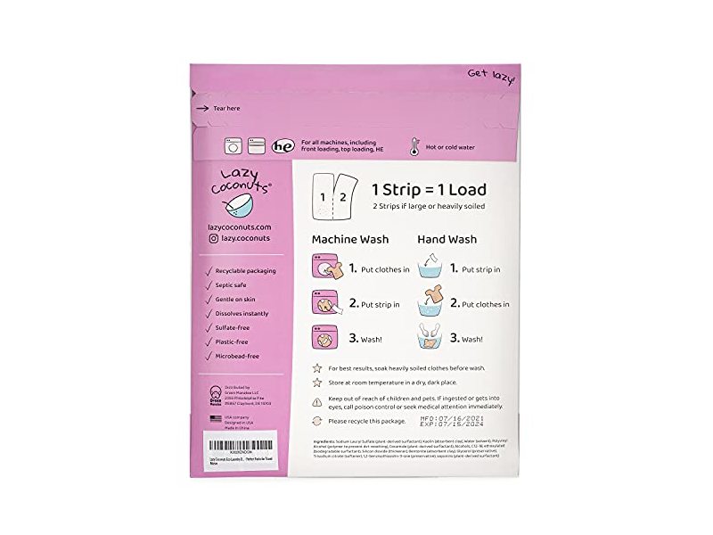 Lazy Coconuts Eco Friendly Detergent Strips, Original, 48 Loads