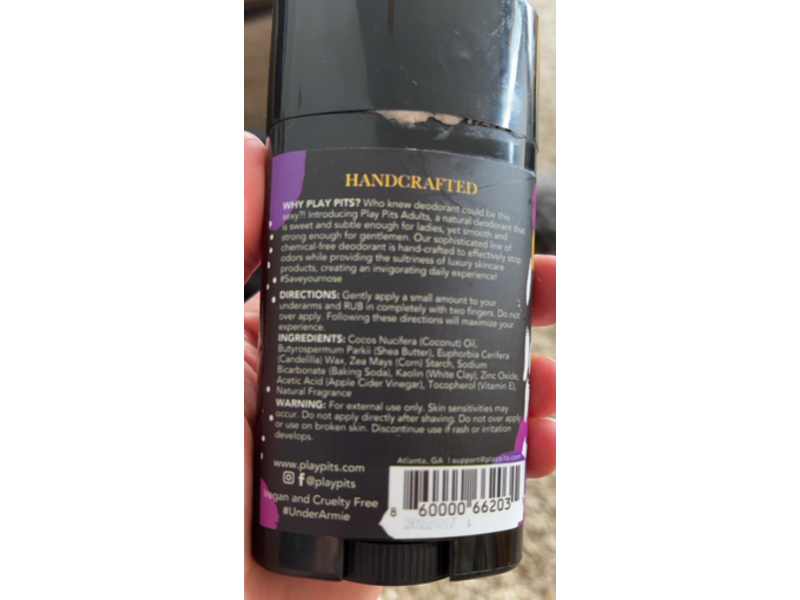 Play Pits Queen Natural Deodorant, Lemon & Amber, 2.65 oz/75 g