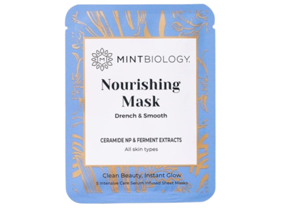 Mint Biology Drench & Smooth Nourishing Mask, Ceramide Np & Ferment Extracts, 0.85 fl oz/25 mL, 5 Count