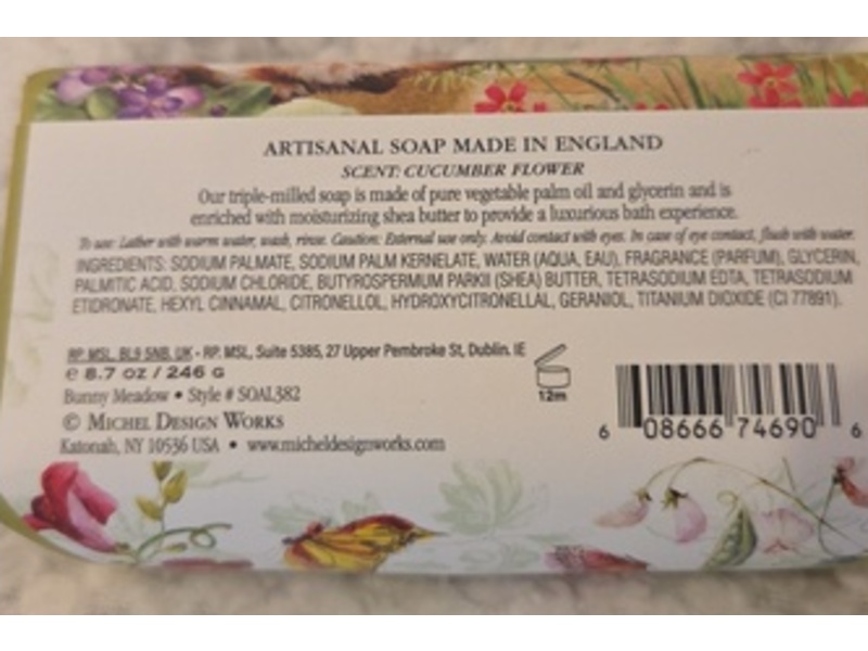 Michel Design Works Shea Butter Soap Bar, Bunny Meadow, Cucumber Flower, 8.7 oz/246 g