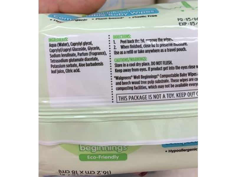 Well Beginnings Coconut Infused Compostable Baby Wipes, 64 Count