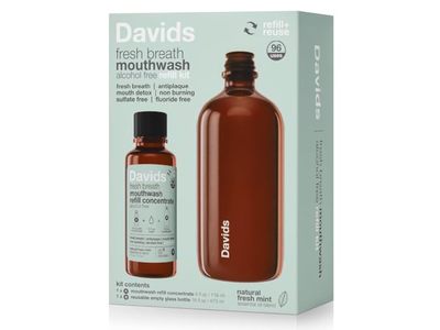 Davids Fresh Breath Mouthwash Refill Kit, Natural Fresh Mint