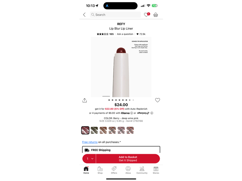 Refy Lip Blur Liner, Berry, 0.029 oz/0.85 g