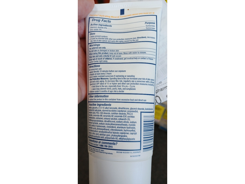 Cerave Hydrating Mineral Sunscreen, SPF 30, 5 fl oz/150 mL