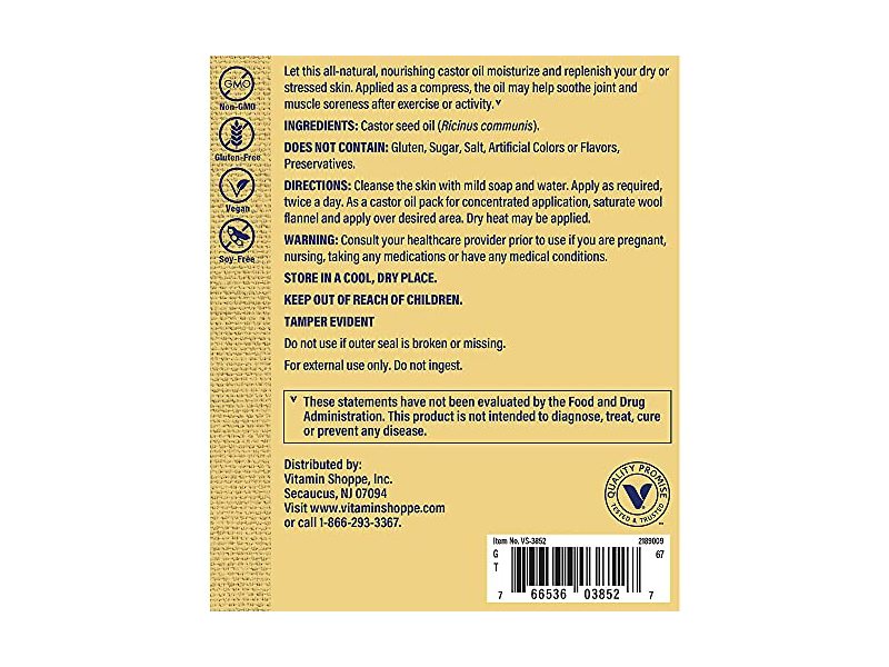 The Vitamin Shoppe 100% Pure Castor Oil Topical Massage Oil for Soft Skin (8 Fluid Ounces)