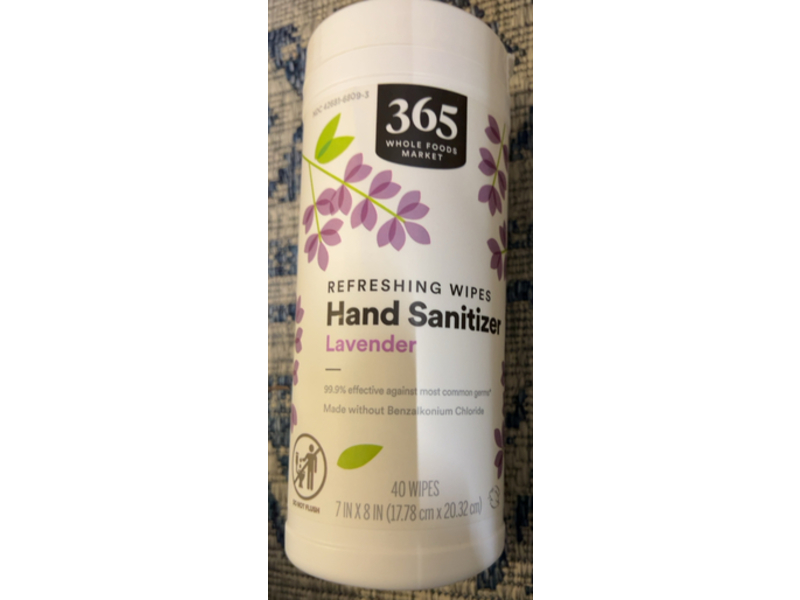 365 Whole Foods Market Hand Sanitizer Refreshing Wipes, Lavender, 40 Count