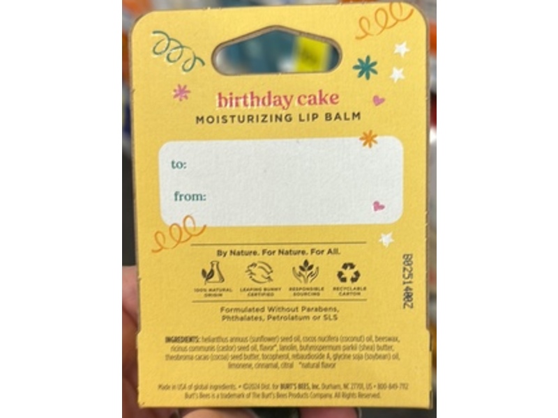 Burt's Bees Lip Balm, Birthday Cake, 0.15 fl oz/4.25 g