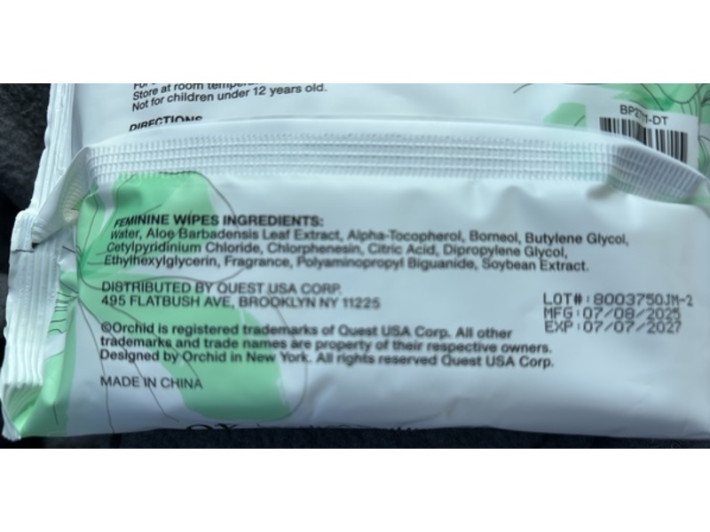 Orchid Feminine Wipes, Fresh Scent, 40 Count