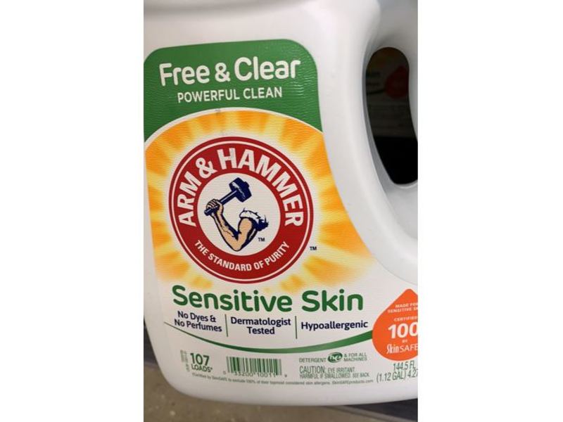 Arm & Hammer Sensitive Skin Liquid Laundry Detergent, Free & Clear, 107 Loads, 144.5 fl oz/4.27 L