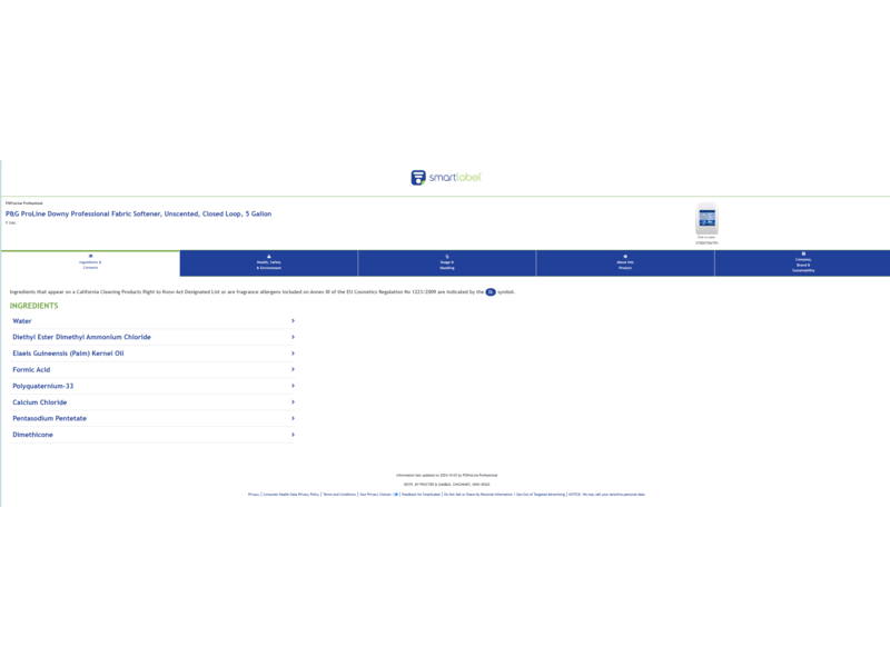 Downy Professional Fabric Softener, Unscented, Closed Loop, 5 Gallon
