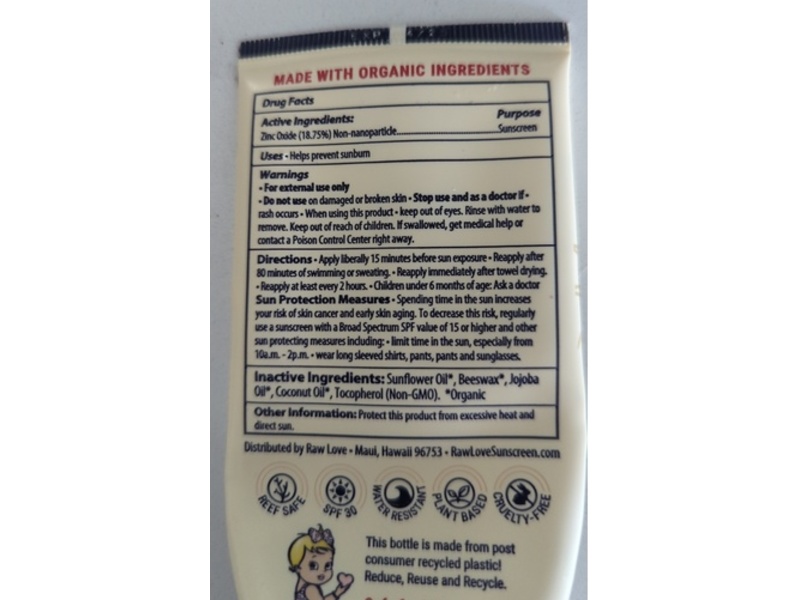 Raw Love Sunscreen, SPF 30, 3 fl oz/89 mL